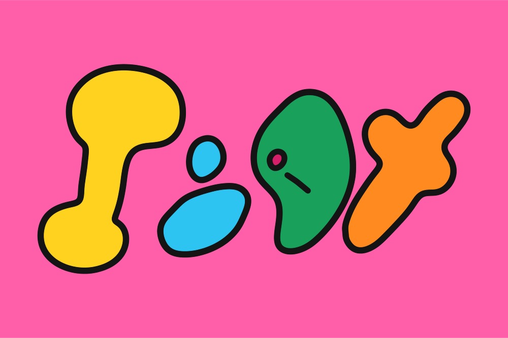 ピンクの背景に、カラフルで丸みのあるエンタメの文字
