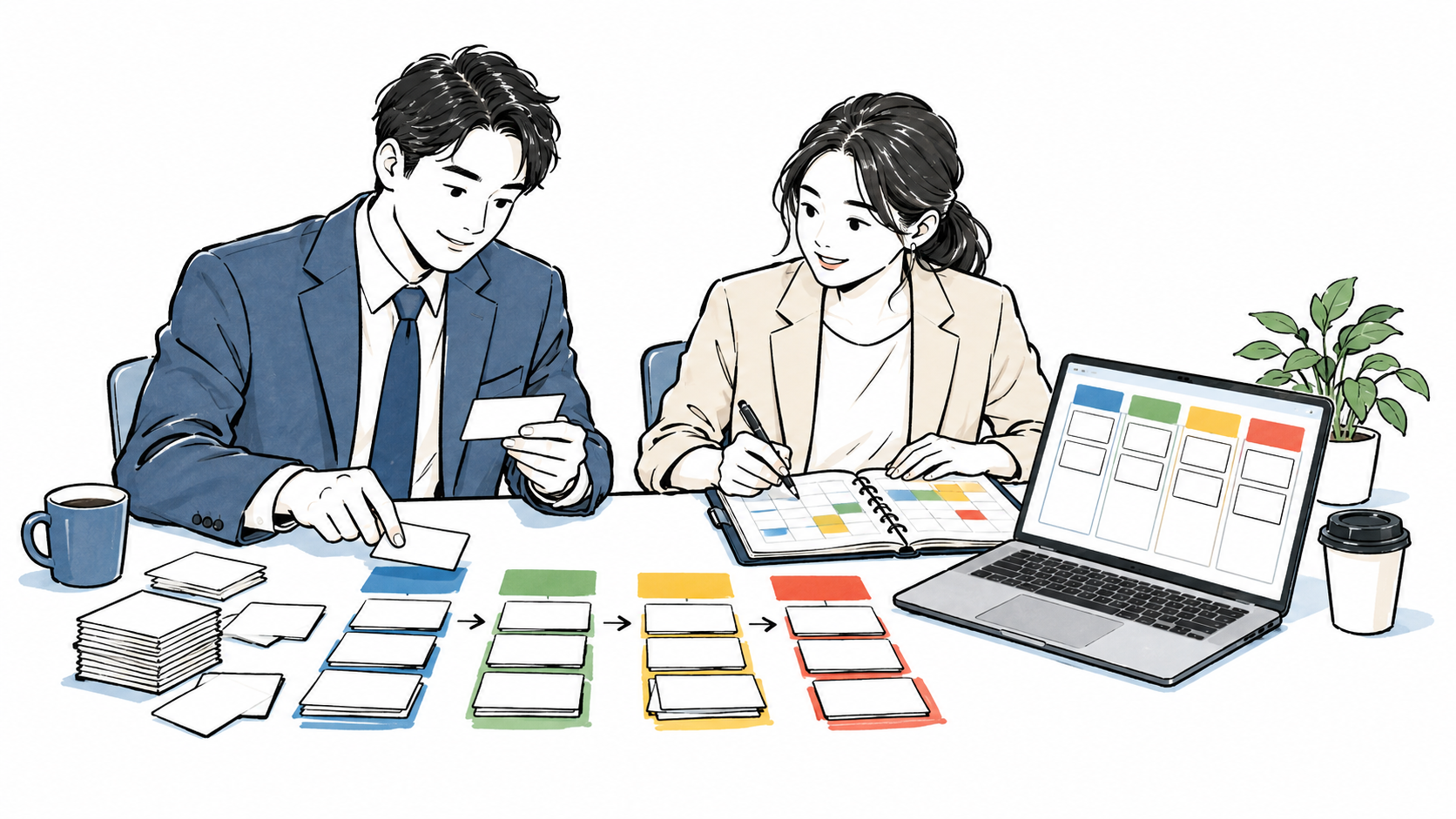 B2B既存リード商談化・CRM運用構築の支援工程を表すイラスト